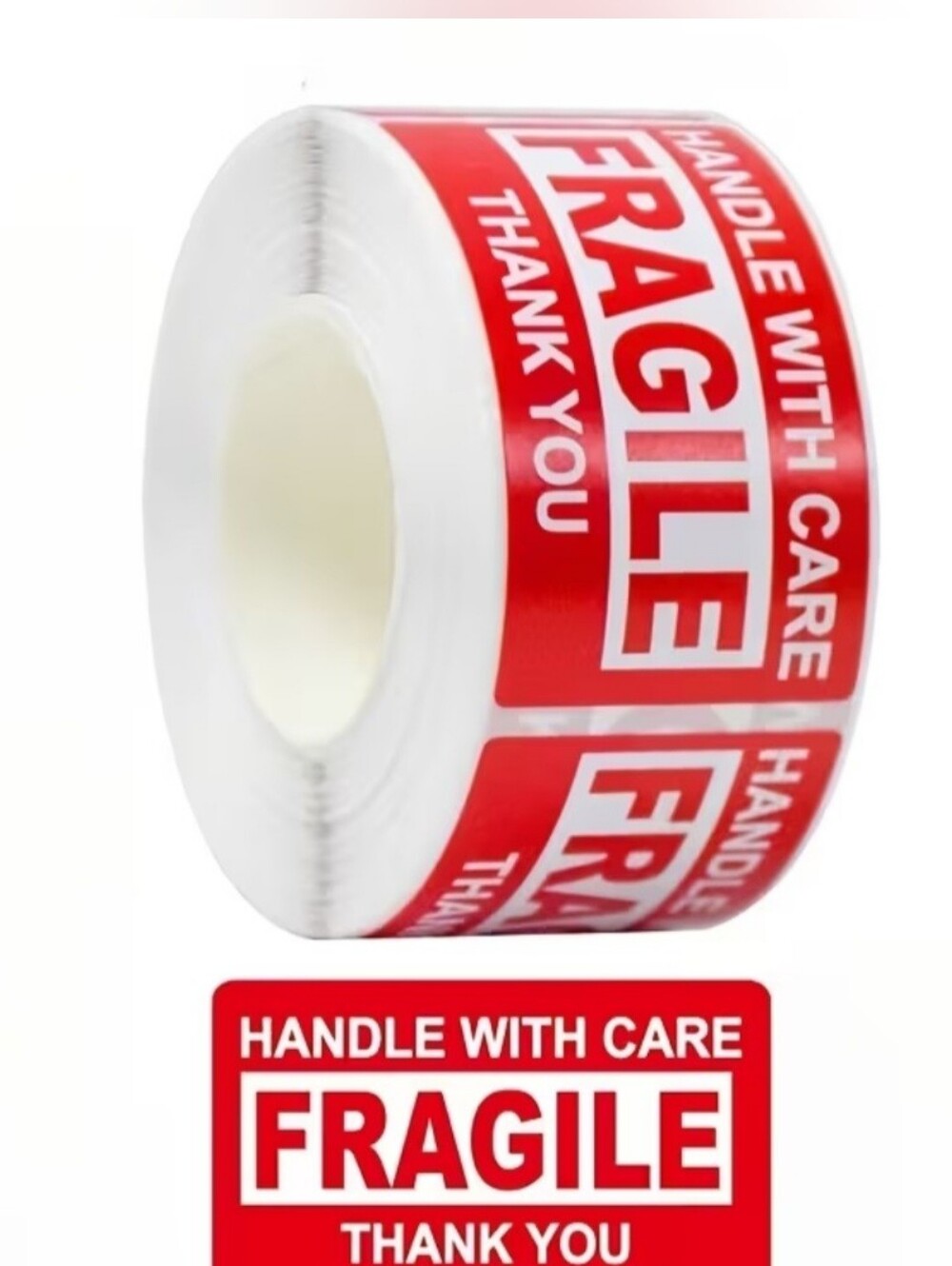 Fragile Stickers Roll Of 250- Red/White